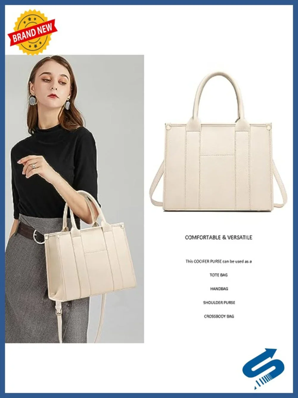 PU Leather Tote Bag Crossbody Shoulder Bag with Zipper Top Handle Satchel